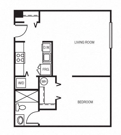 Floor plan for studio, 1 bath, 645 sqft